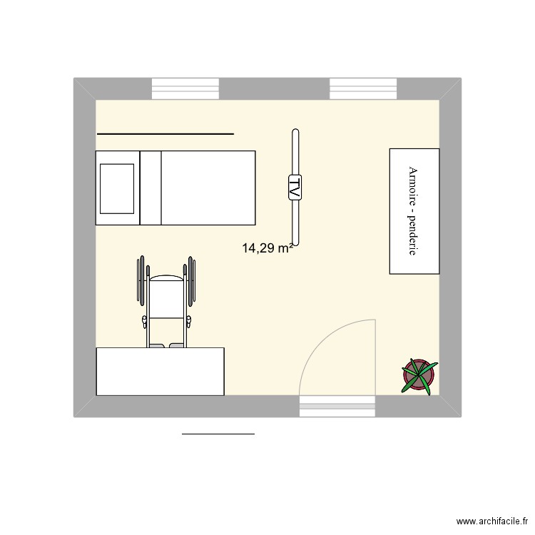 Chambre. Plan de 1 pièce et 14 m2