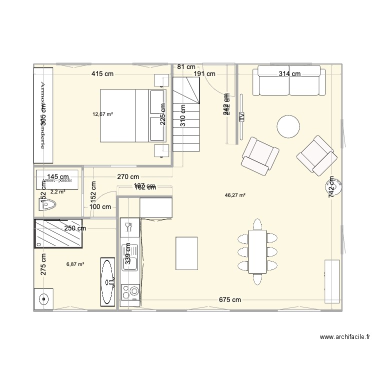 Maison Touquet 12/24. Plan de 4 pièces et 68 m2