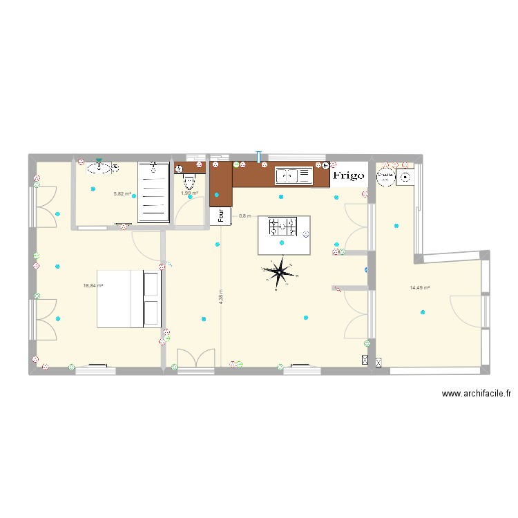 faré. Plan de 5 pièces et 78 m2