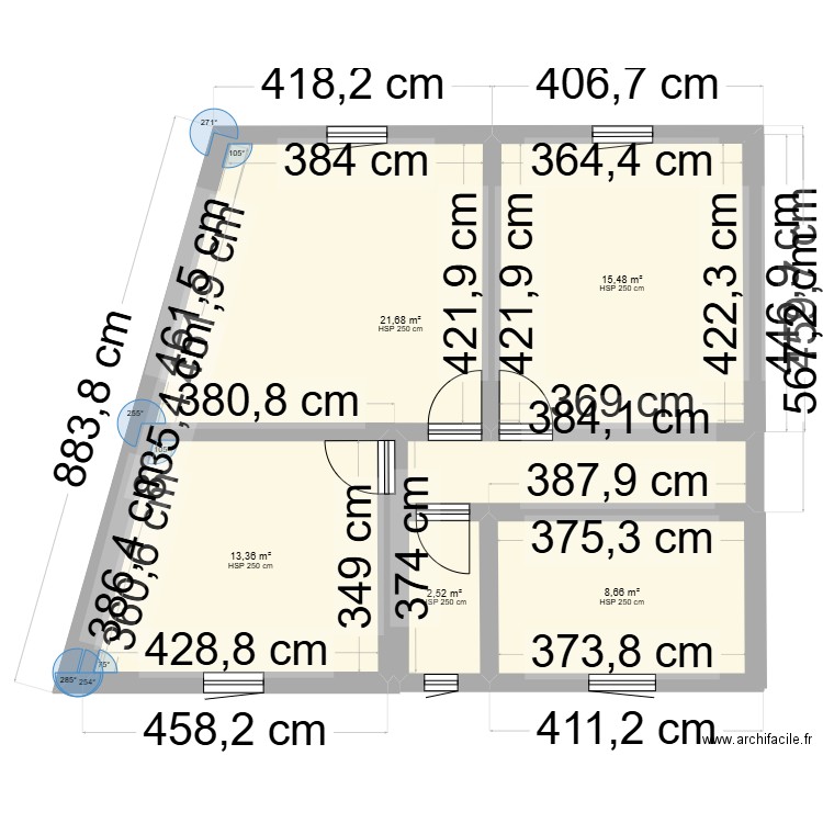 agrandissement. Plan de 5 pièces et 62 m2