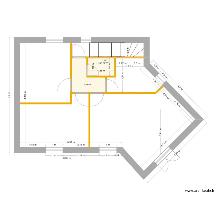 Etage V&J-Plan-v1. Plan de 2 pièces et 4 m2