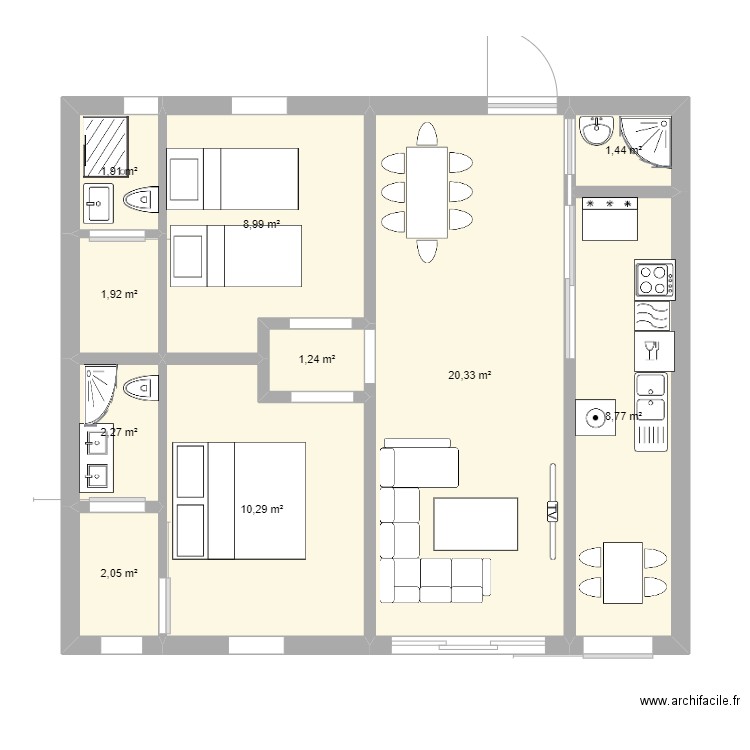 2 BEDRO. Plan de 10 pièces et 59 m2