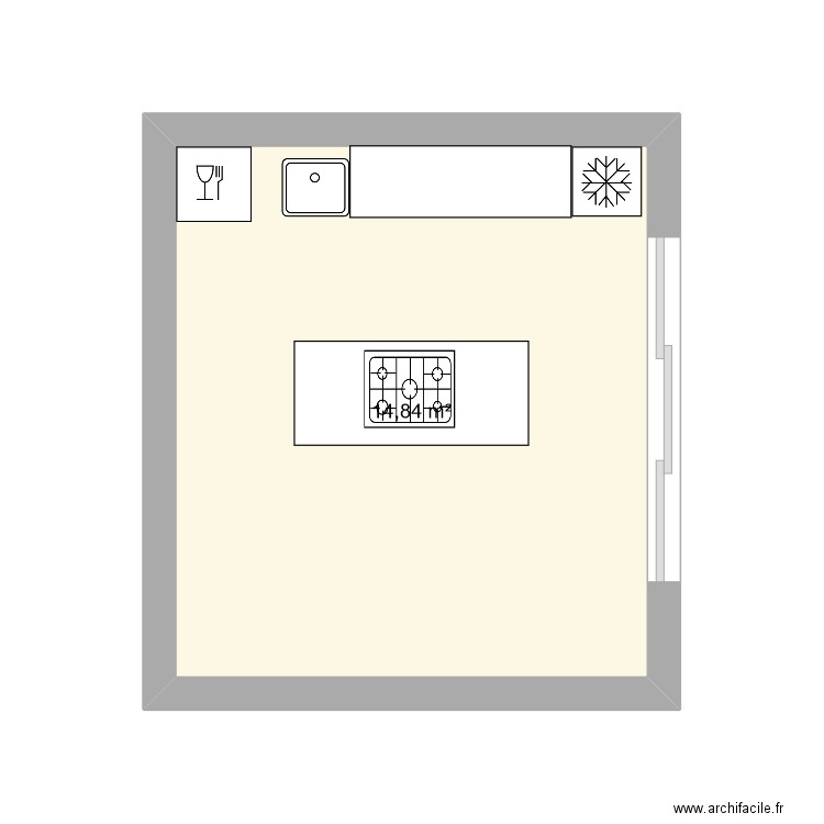 101 cuisine. Plan de 1 pièce et 15 m2