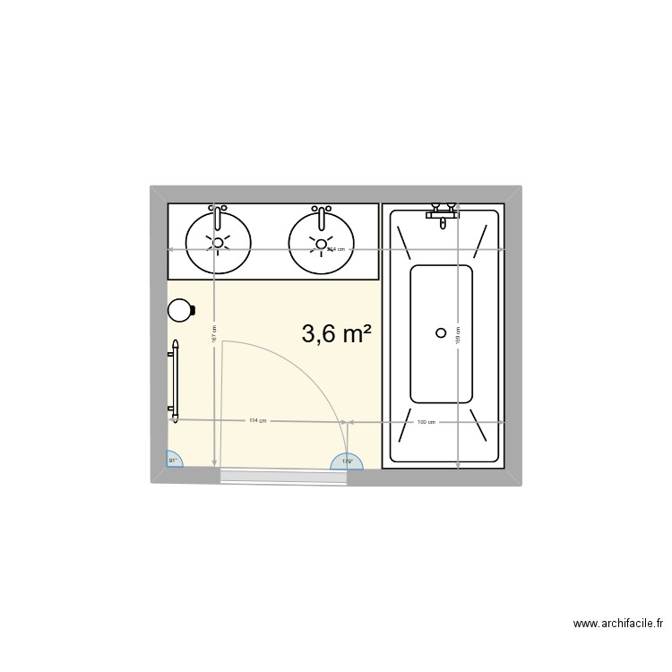 Salle de bain. Plan de 1 pièce et 4 m2