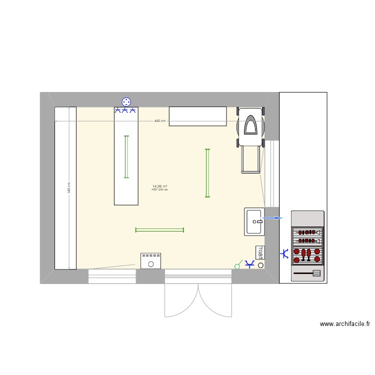 Abri. Plan de 1 pièce et 15 m2