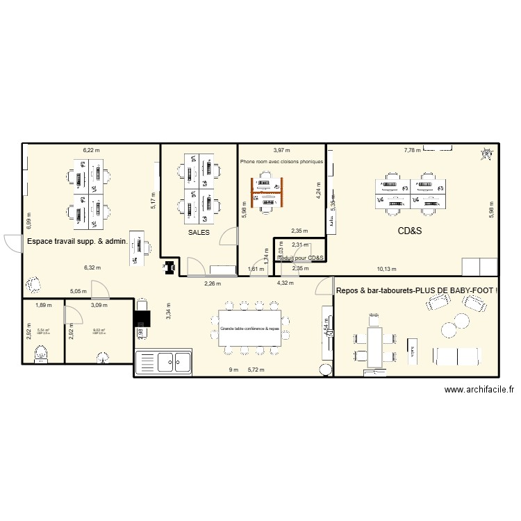 Aménagement des bureaux LS-5. Plan de 8 pièces et 222 m2