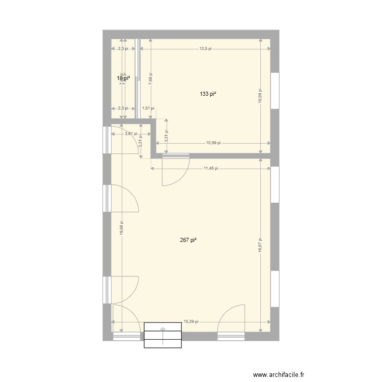 Sous-sol. Plan de 3 pièces et 39 m2