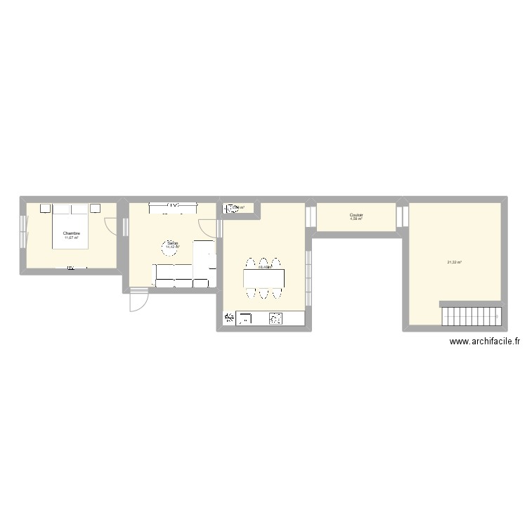 rez de haussee. Plan de 6 pièces et 71 m2