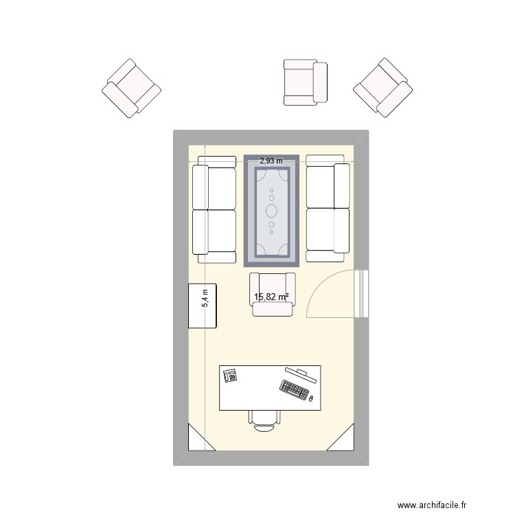 Bureau entrée. Plan de 1 pièce et 16 m2