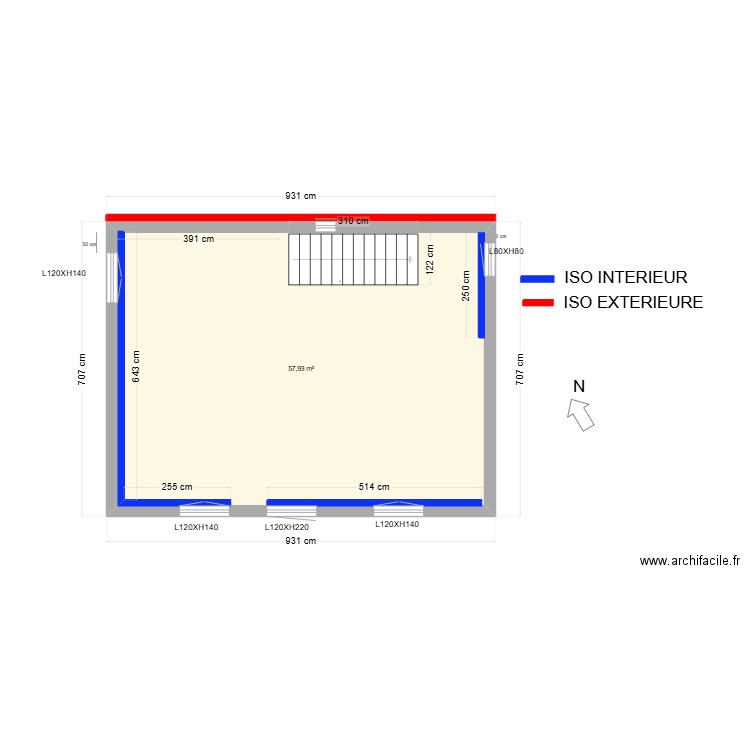 etage ISOLATION. Plan de 1 pièce et 58 m2