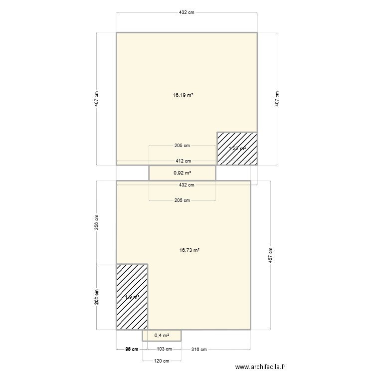 Parquet extension. Plan de 6 pièces et 37 m2