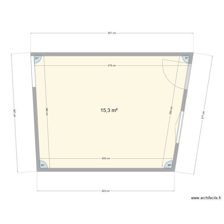 cuisine. Plan de 1 pièce et 15 m2