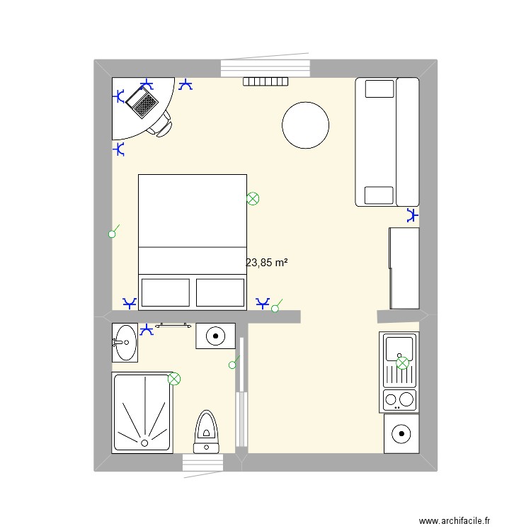 studio1. Plan de 1 pièce et 24 m2