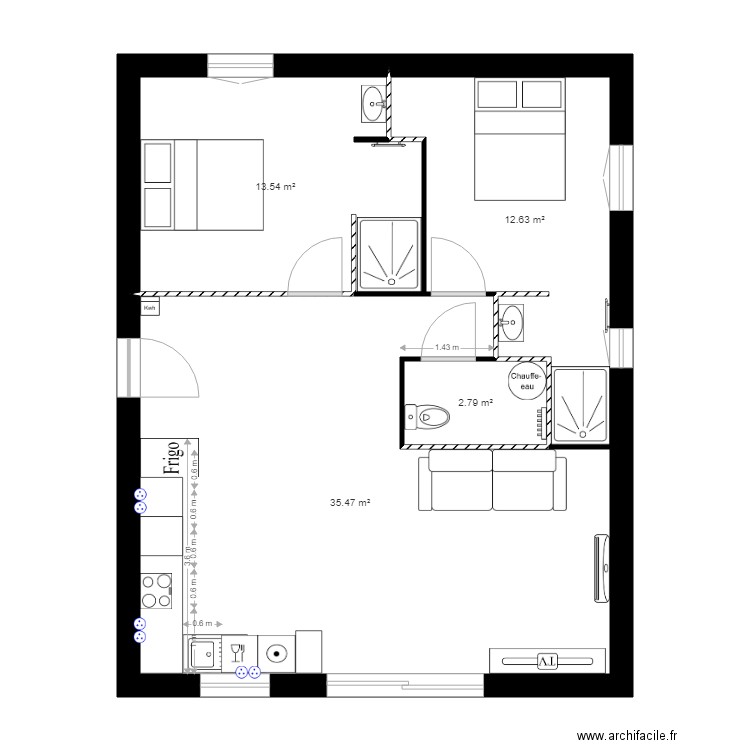 construction 2ch / 2 sdb 2. Plan de 4 pièces et 64 m2