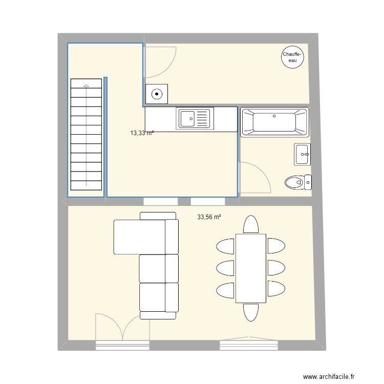 -2 bordeaux. Plan de 2 pièces et 47 m2