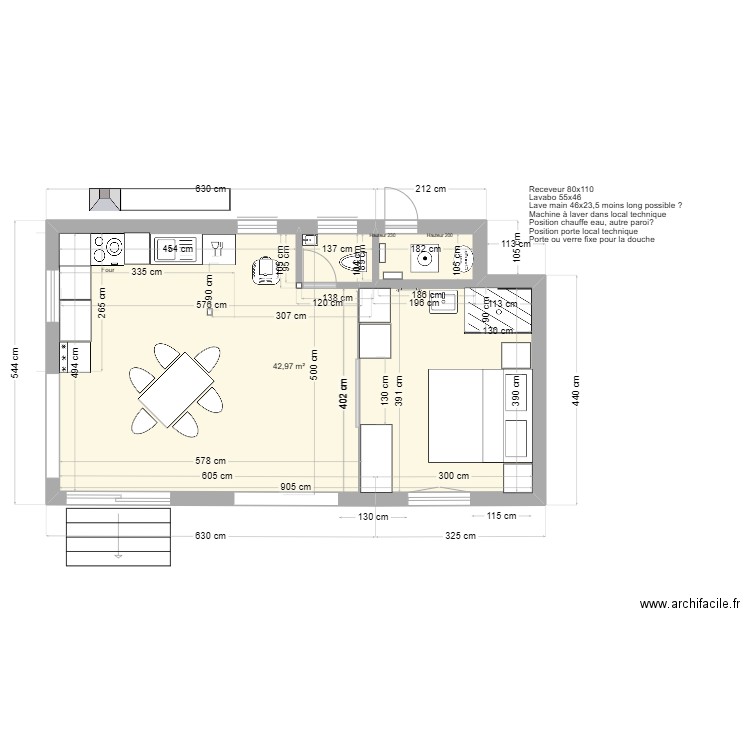 Plan les Vignes 02. Plan de 1 pièce et 43 m2