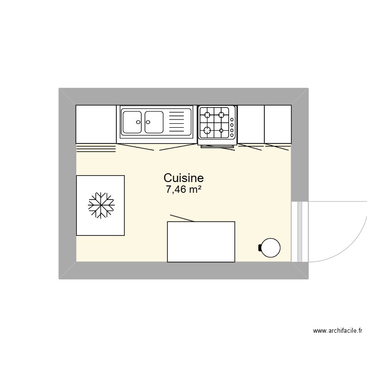 Cuisine. Plan de 1 pièce et 7 m2