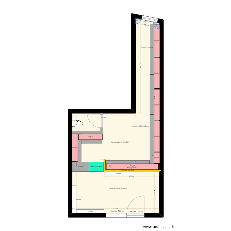 plan boutique. Plan de 1 pièce et 43 m2