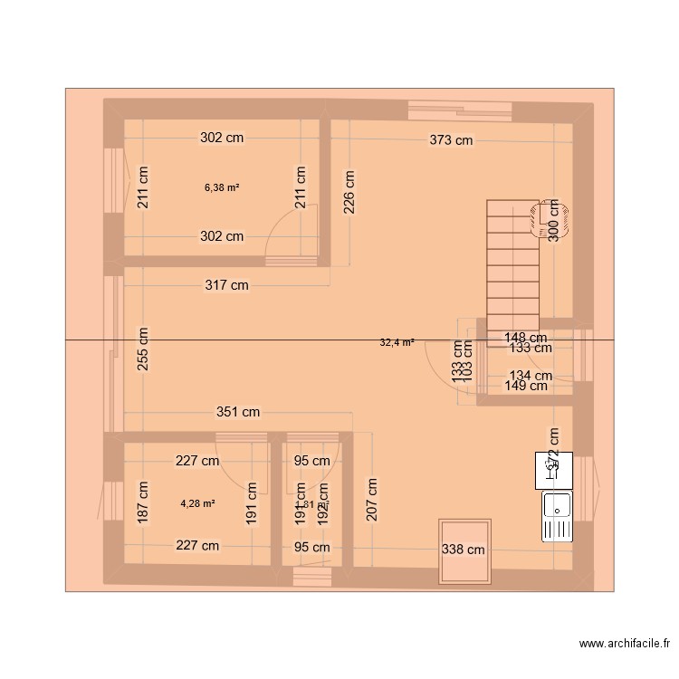 Proto maison1. Plan de 4 pièces et 45 m2