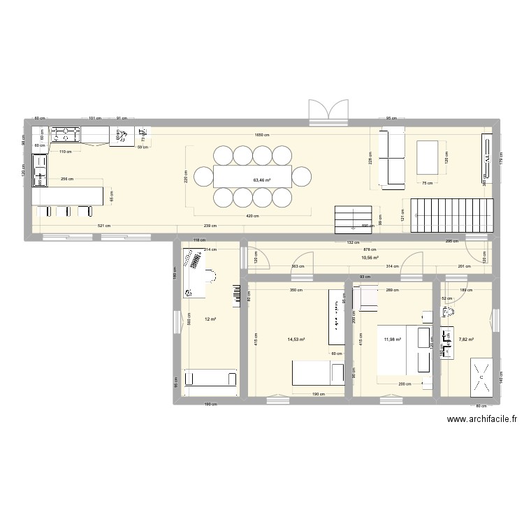 Gite. Plan de 6 pièces et 120 m2