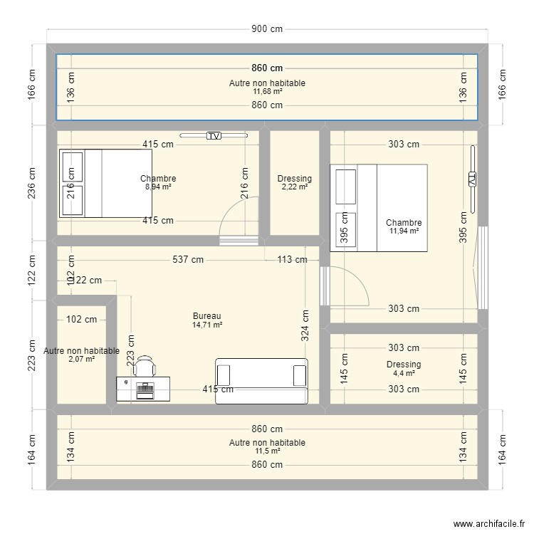 2 EME ETAGE. Plan de 8 pièces et 67 m2