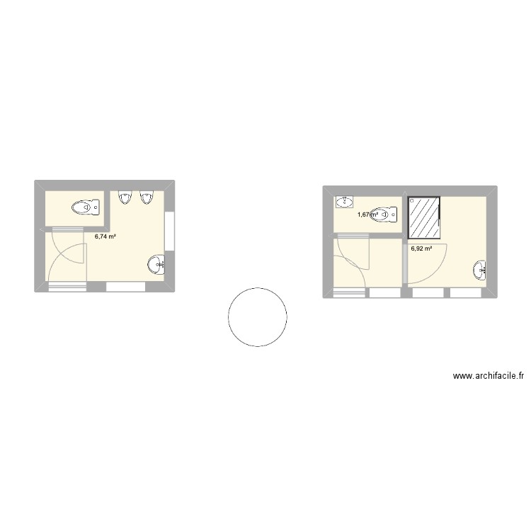 toilettes de l'accueil. Plan de 3 pièces et 15 m2