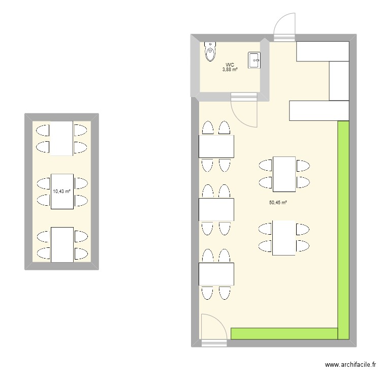 Fèves 2. Plan de 3 pièces et 65 m2