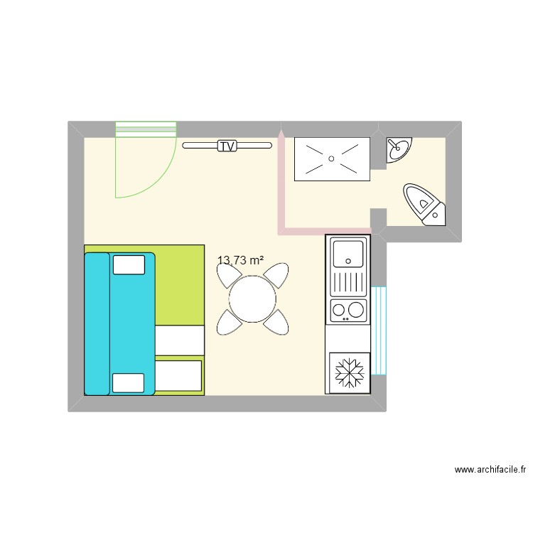 Sète studio 3. Plan de 1 pièce et 14 m2