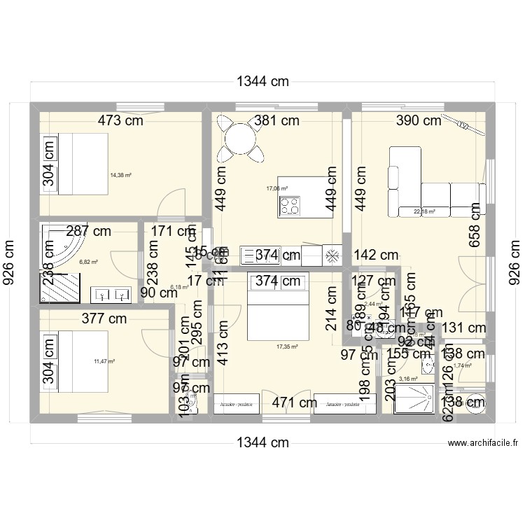 GASTEUIL. Plan de 13 pièces et 105 m2