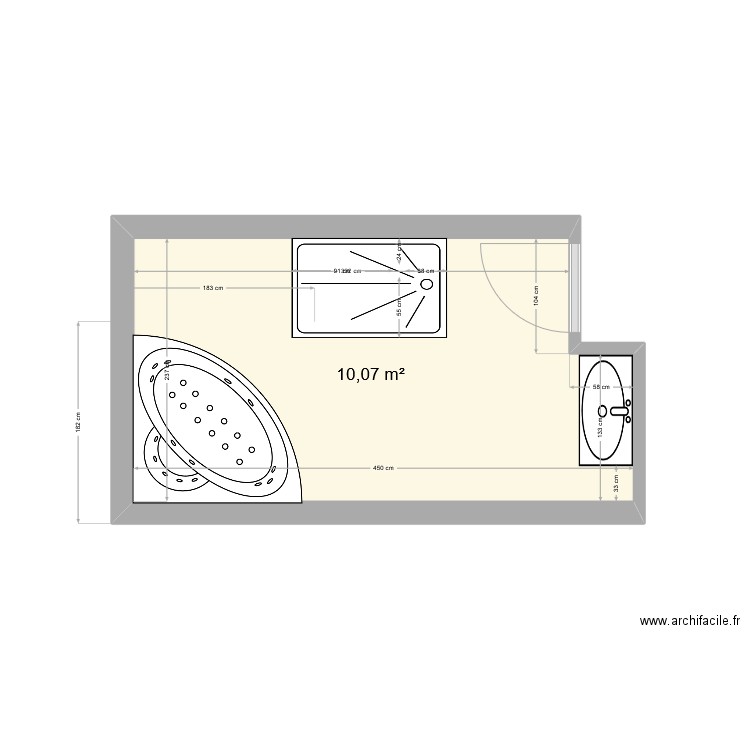 SdB Comble. Plan de 1 pièce et 10 m2