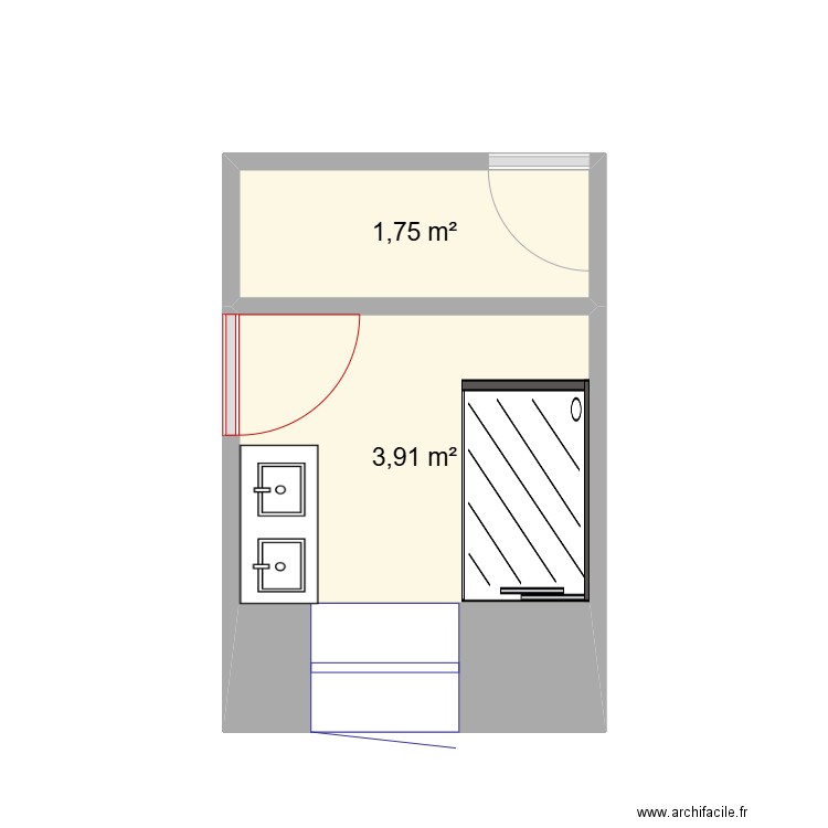 Salle de bain dressing moulin. Plan de 2 pièces et 6 m2