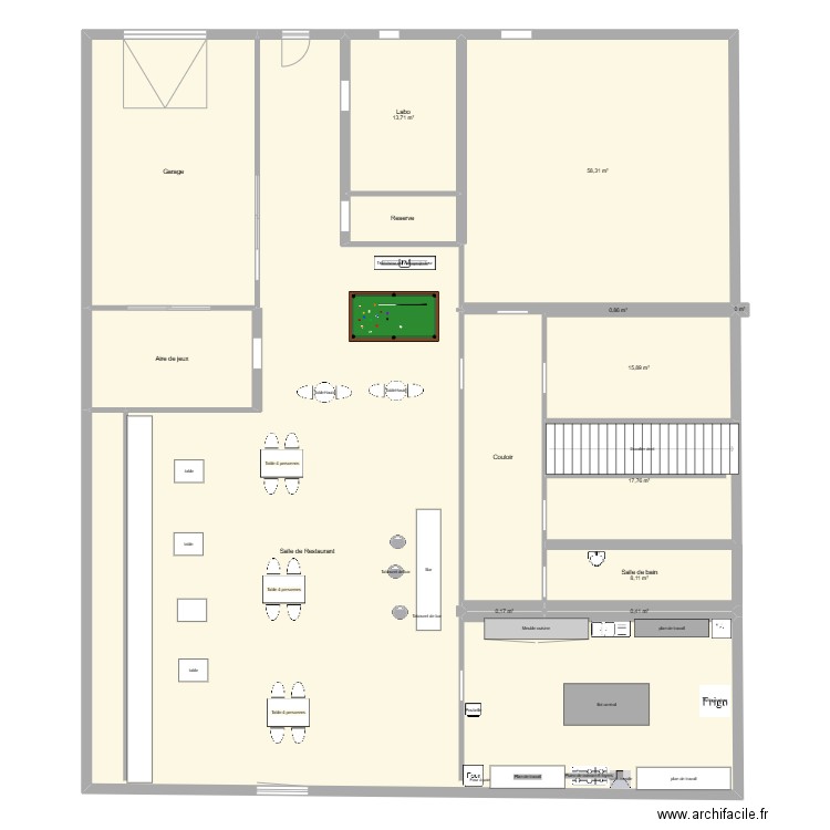 Bar Epicerie. Plan de 14 pièces et 382 m2