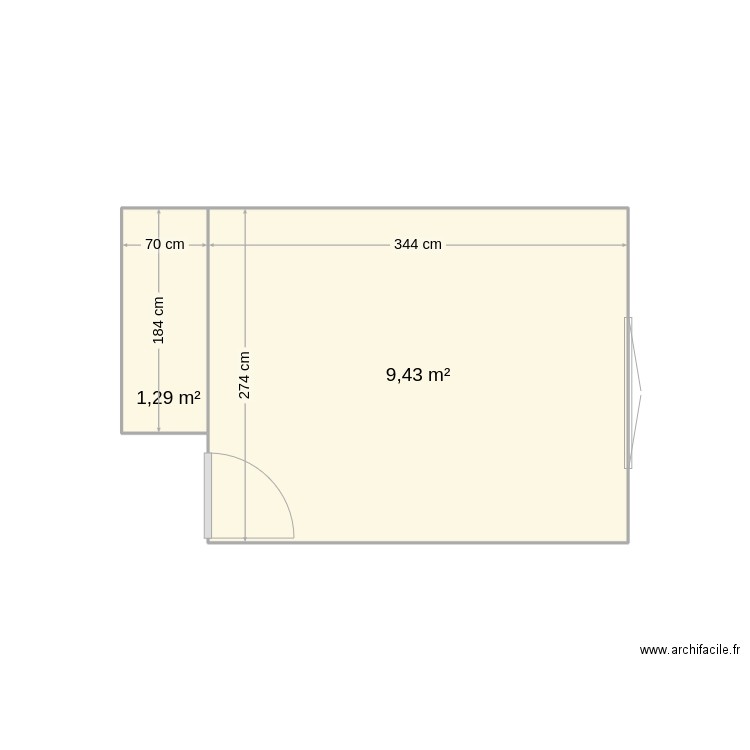 chambre. Plan de 2 pièces et 11 m2