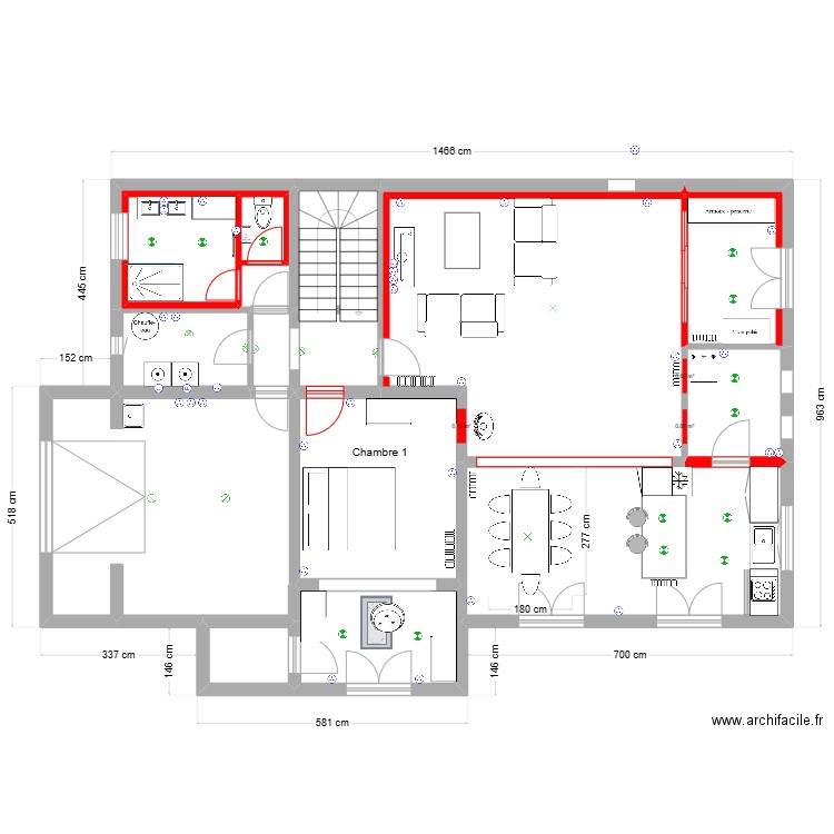 MOREAU RDC 9. Plan de 15 pièces et 132 m2