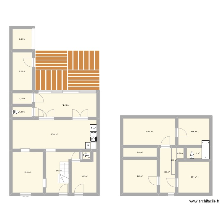 Maison berrichone. Plan de 19 pièces et 117 m2