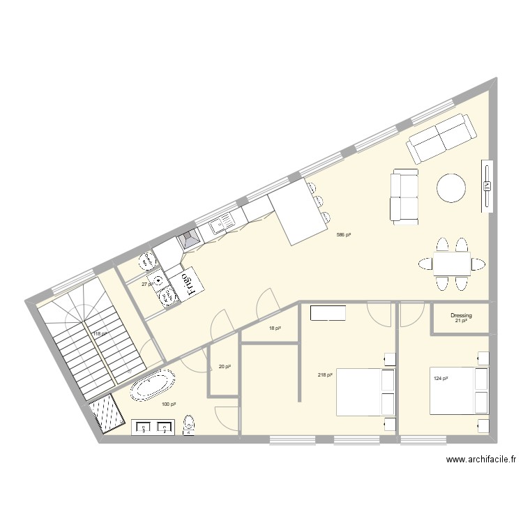 Immeuble 2e étage (1). Plan de 9 pièces et 114 m2