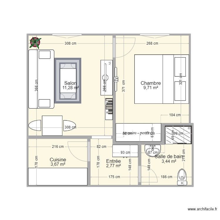 appart. Plan de 5 pièces et 31 m2