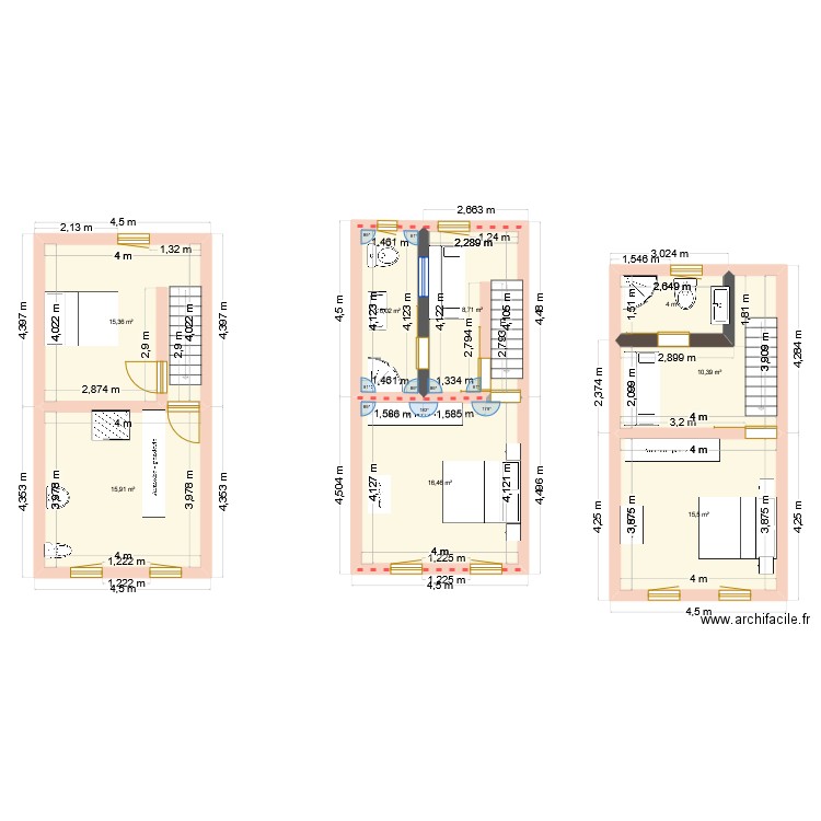 Etage. Plan de 8 pièces et 92 m2