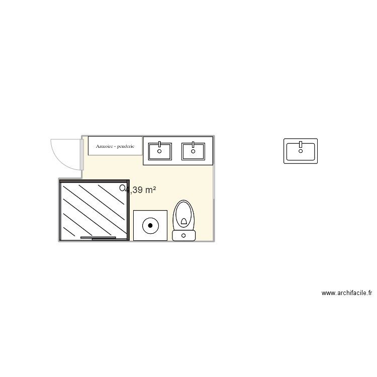 salle de bain. Plan de 1 pièce et 4 m2