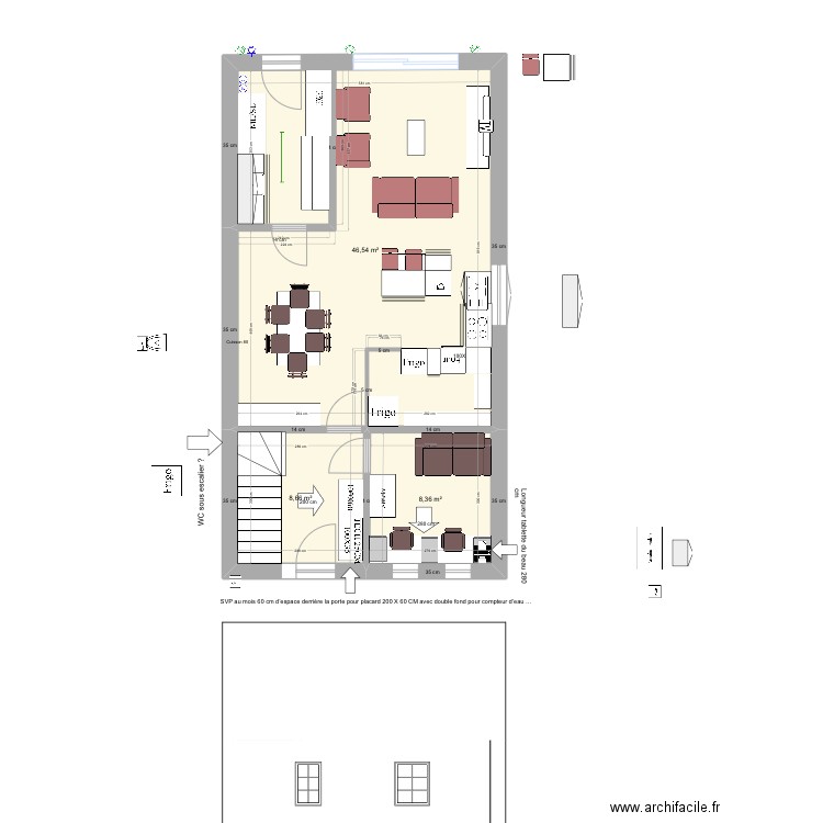 Inversé. Plan de 19 pièces et 165 m2