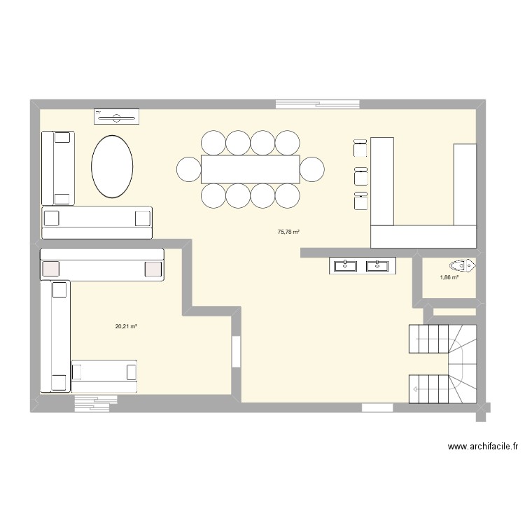 first. Plan de 3 pièces et 98 m2