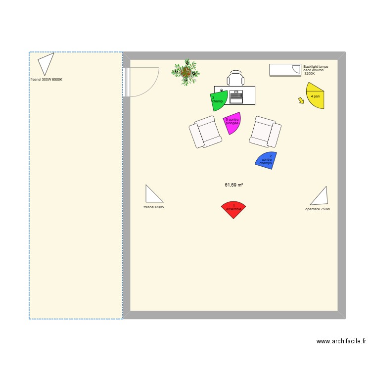 plan sol lumiere . Plan de 1 pièce et 62 m2