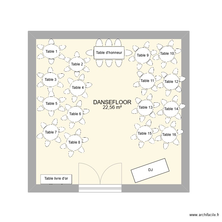 Plan de table Mariage. Plan de 1 pièce et 23 m2