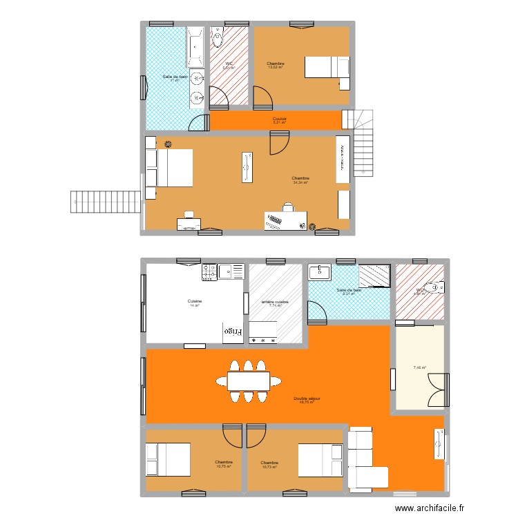 maison etage. Plan de 13 pièces et 182 m2