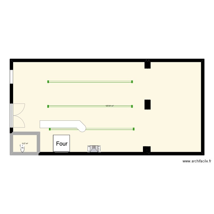 Restaurant Halles. Plan de 2 pièces et 130 m2