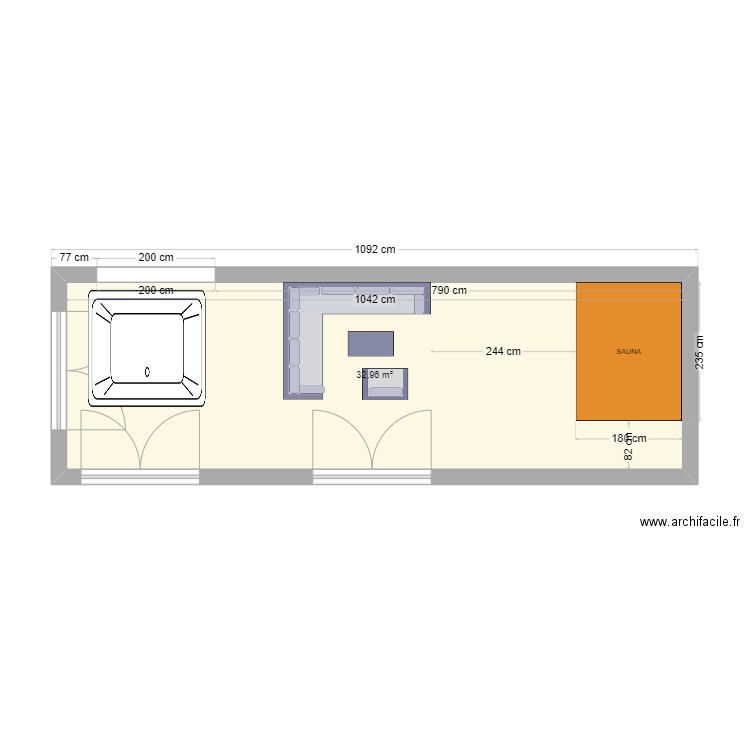 SAUNA. Plan de 1 pièce et 33 m2