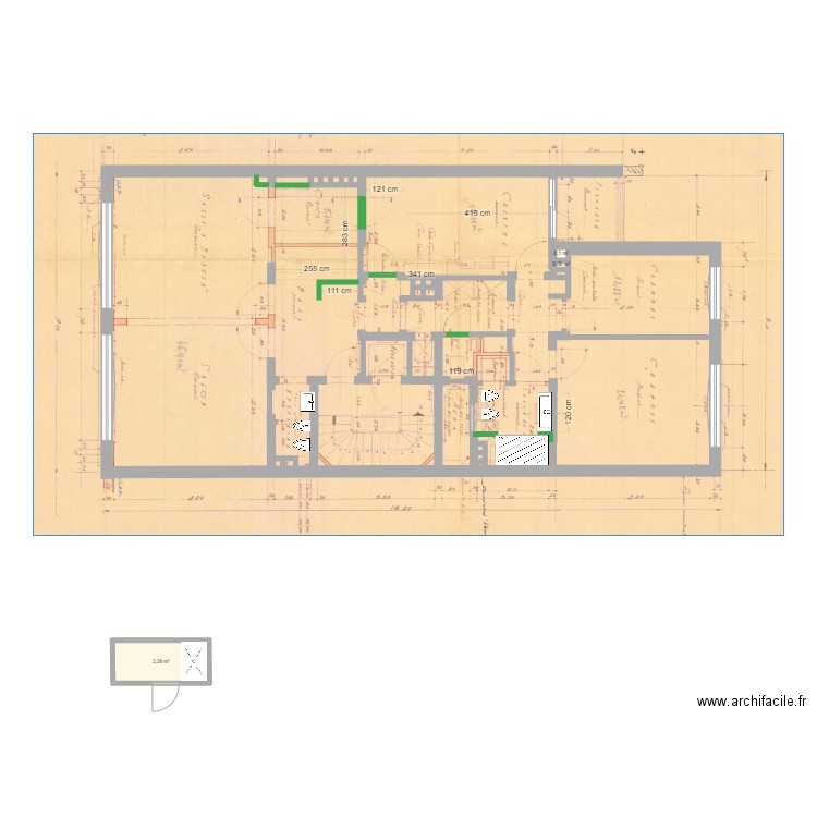 max_origine_Cugina_bagni. Plan de 3 pièces et 4 m2