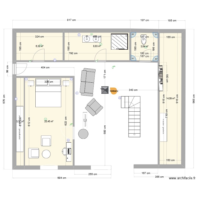 Esquisse4. Plan de 6 pièces et 57 m2