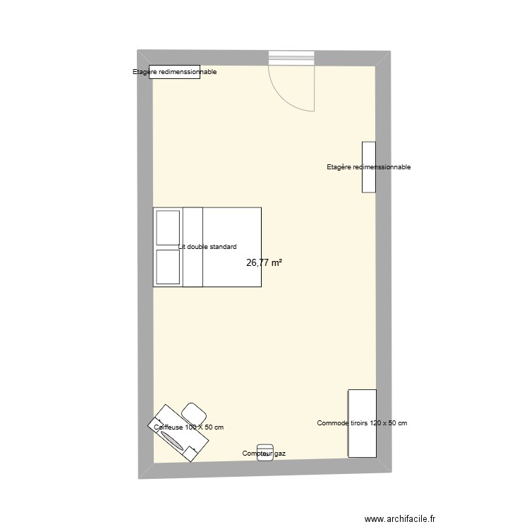 chambre romane. Plan de 1 pièce et 27 m2