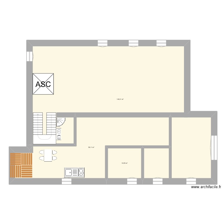 Ecole. Plan de 3 pièces et 216 m2